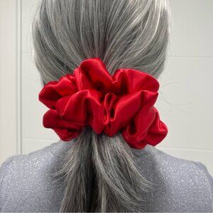 Poly Satin Hair Scrunchie. Red. XL. Christmas Wear. Holiday Wear. Party. Gifts.